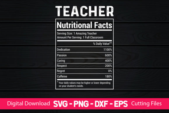 Funny Teacher Nutrition Facts Graphics